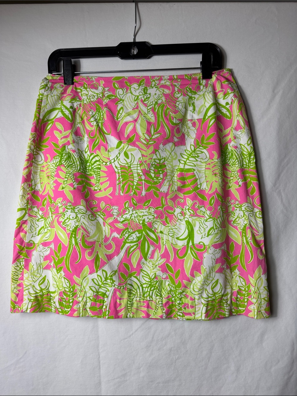 Lilly Pulitzer Pink Mini Skirt with Lime and White Jungle Print